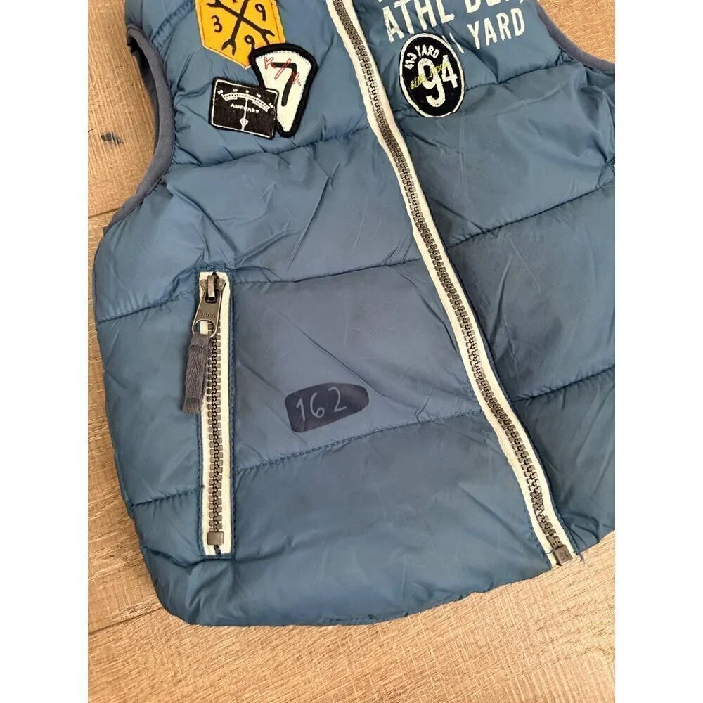 H&M L.O.G.G. Label Of Graded Goods Kids Blue Puffer Vest With Patches & Hood Siz